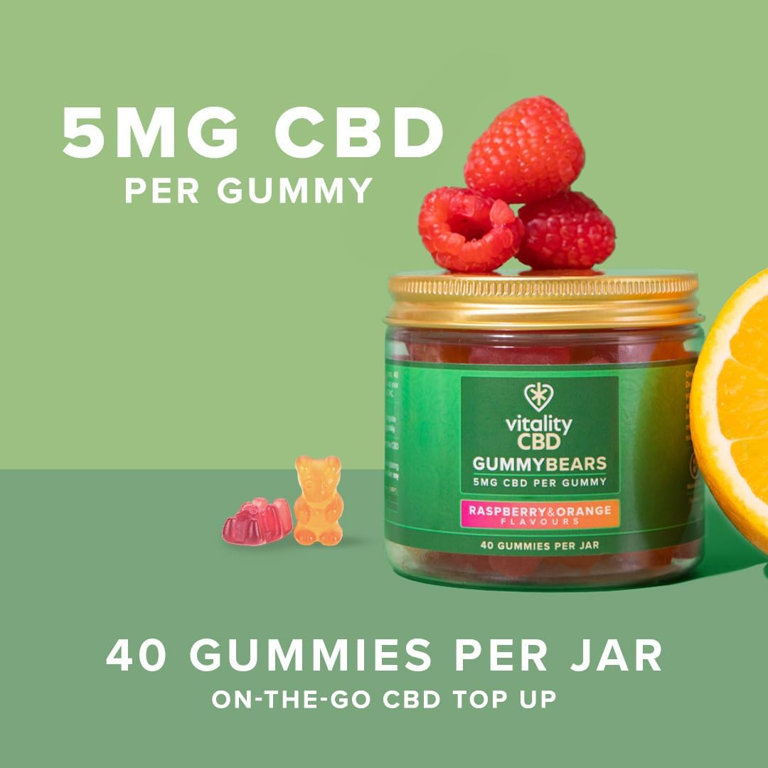 Vitality CBD Gummy Bears, 5mg of cannabidiol per Gummy, 40 Gummies, Raspberry and Orange Flavours, NO THC : Amazon.co.uk: Grocery