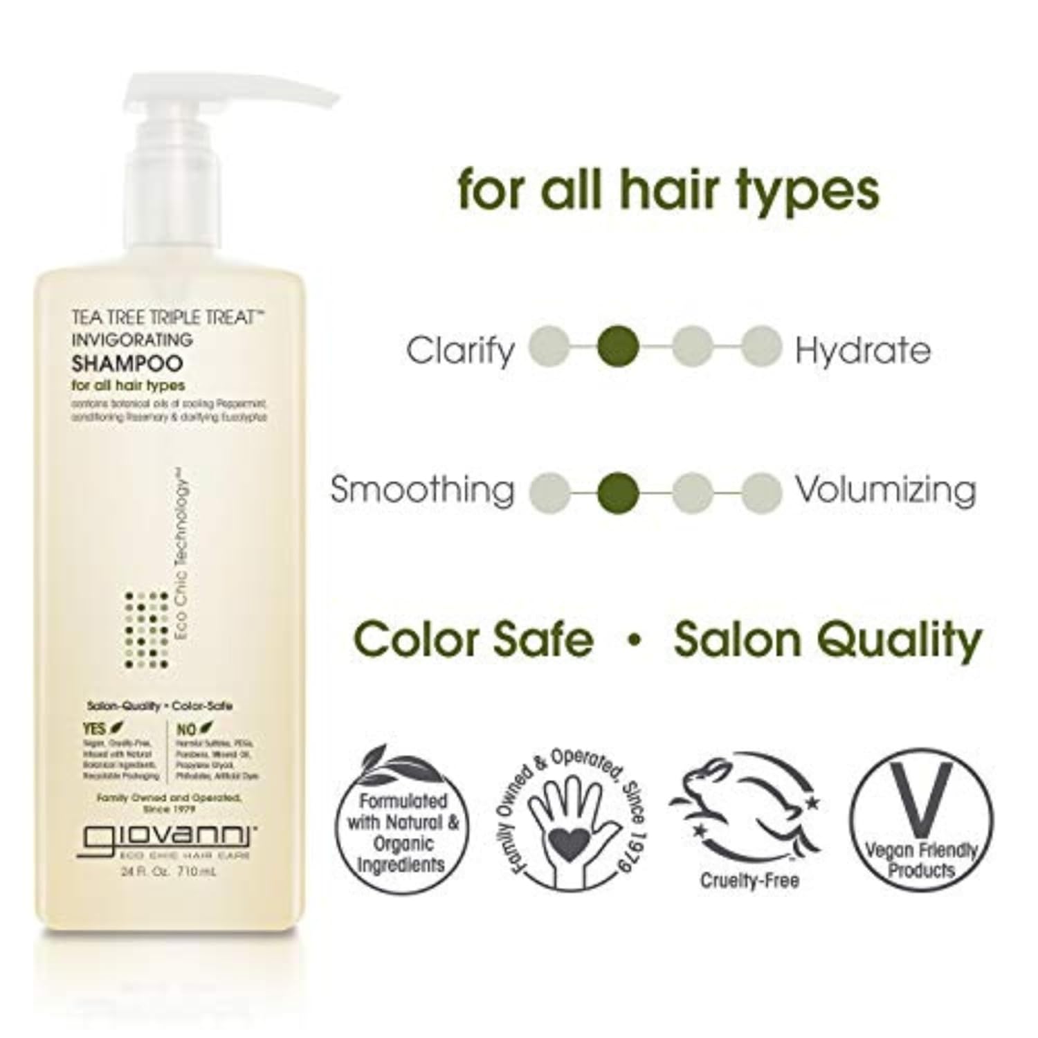 GIOVANNI Tea Tree Triple Treat Invigorating Shampoo - Cooling Peppermint, Eucalyptus & Rosemary, Helps Strengthen & Rejuvenate Hair & Scalp, Salon Quality, Paraben Free, Tea Tree Shampoo - 24 oz : Beauty & Personal Care