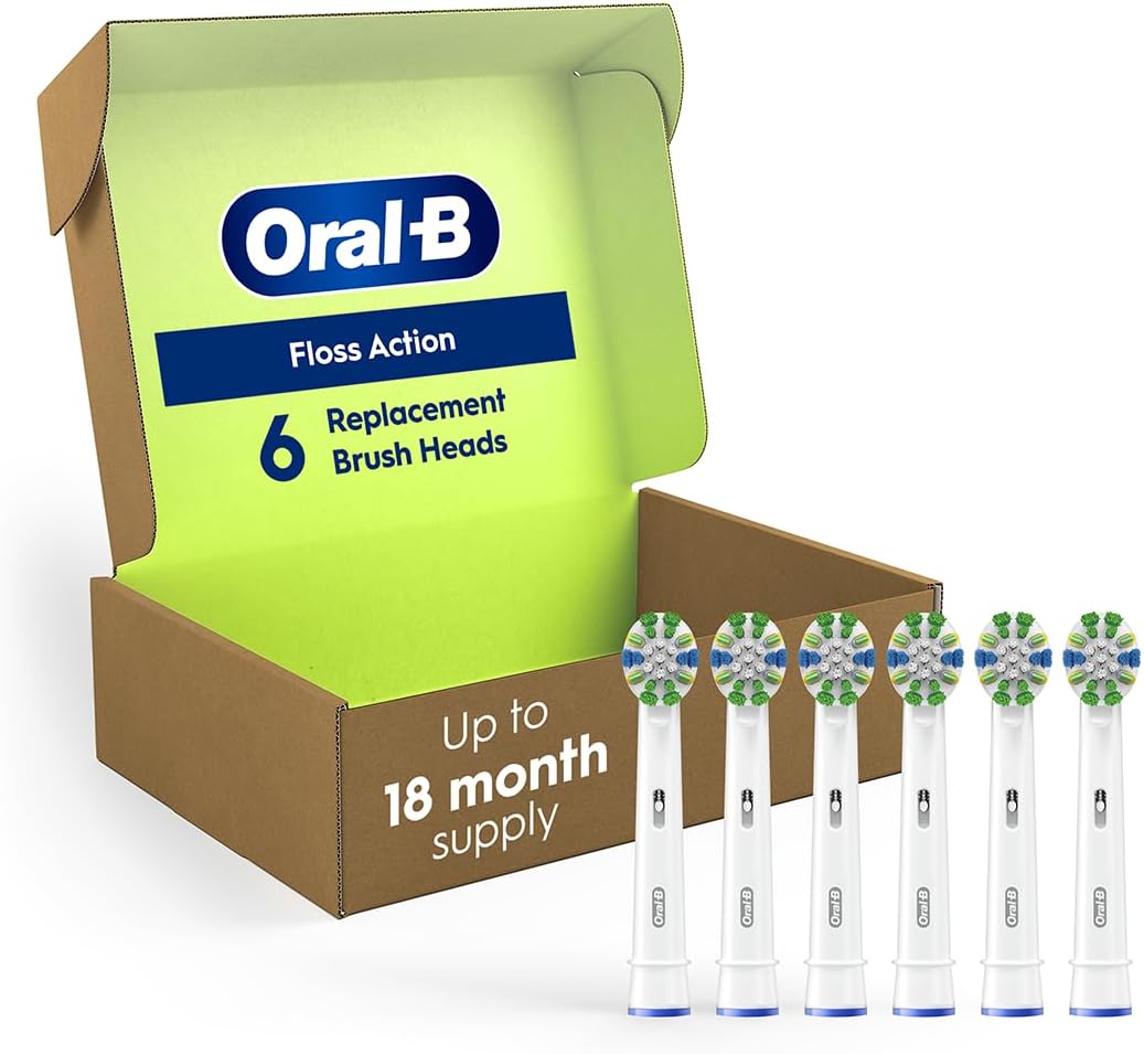Oral-B Floss Action Replacement Brush Heads For An Oral-B Electric Toothbrush, Pack Of 6