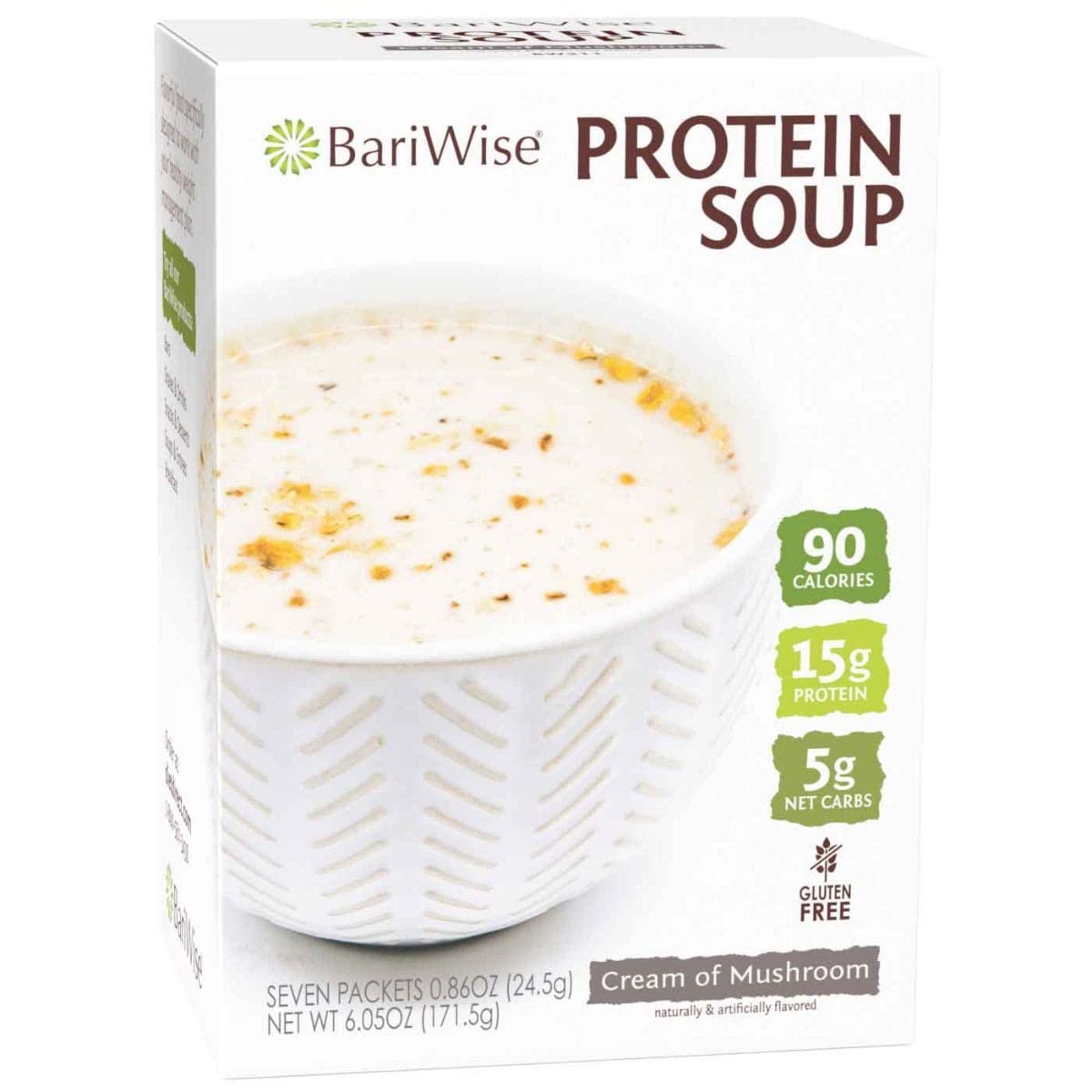 BariWise Protein Soup Mix, Cream of Mushroom - 90 Calories, 5g Net Carbs, 15 Protein (7ct)
