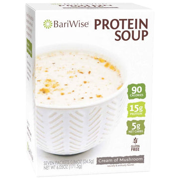 Bariwise Protein Soup Mix, Cream Of Mushroom - 90 Calories, 5G Net Carbs, 15 Protein (7Ct)