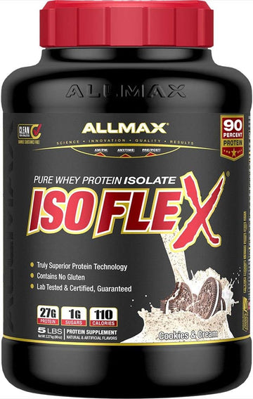 ALLMAX ISOFLEX Whey Protein Isolate, Cookies & Cream - 5 lb - 27 Grams