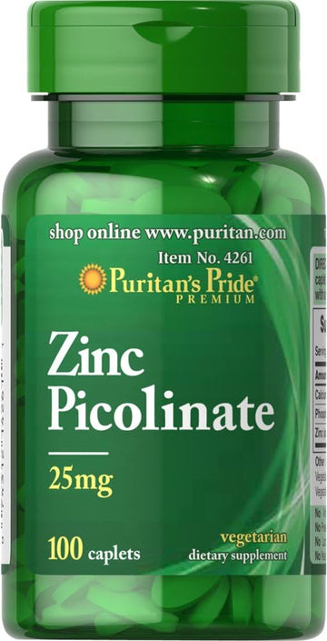 Puritan's Pride Zinc Picolinate 25 Mg to Support Immune System Health Caplets, White, 100 Count : Health & Household