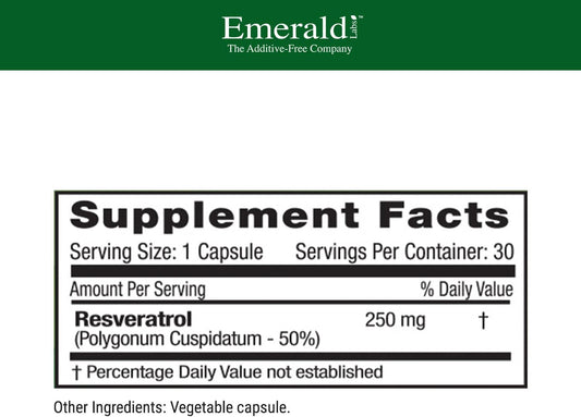 Emerald Labs Resveratrol - Dietary Supplement With Resveratrol For Cellular And Cardiovascular Support - 30 Vegetable Capsules