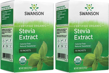 Swanson Stevia Extract - Certified Organic Calorie-Free Sweetener 75 Packets (2 Pack)