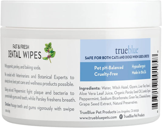 TrueBlue Parsley & Peppermint Fast and Fresh Dog Dental Swipes – Pre-Moistened Teeth Cleaning Pads - Non-Toxic, All-Natural Tooth Cleansing– 50 Count