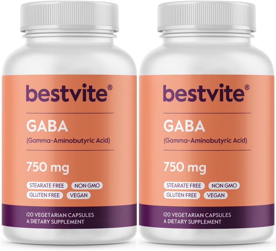 Bestvite Gaba 750Mg Per Capsule (240 Vegetarian Capsules) (120 X 2) - No Stearates - No Fillers - Vegan - Gluten Free - Non Gmo