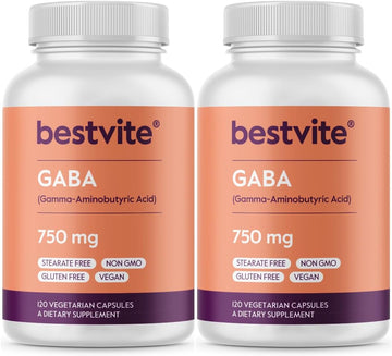 Bestvite Gaba 750Mg Per Capsule (240 Vegetarian Capsules) (120 X 2) - No Stearates - No Fillers - Vegan - Gluten Free - Non Gmo