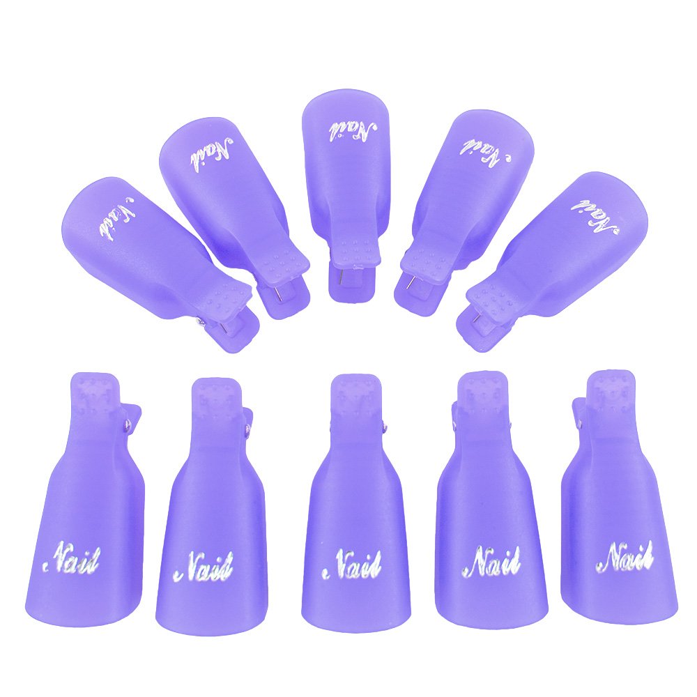 Gospire 10 Pcs Plastic Nail Clip Nail Art Gel Polish Remover Soak Off Cleaner Cap Clip (purple) : Beauty & Personal Care