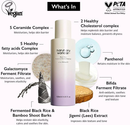 Haruharu Wonder Black Rice Probiotics Barrier Essence & Aha Cleansing Gel & Cleansing Oil