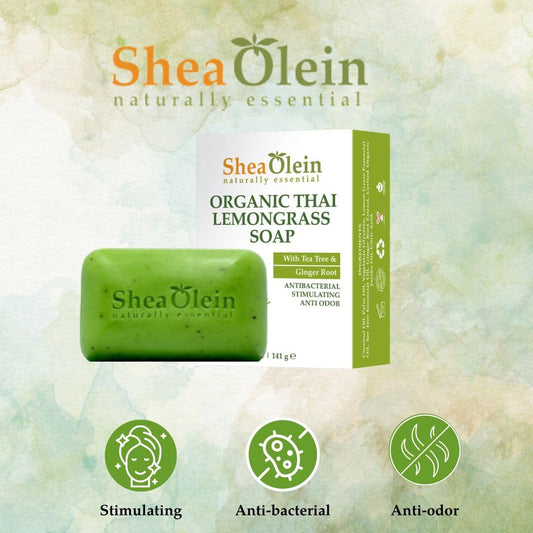 Shea Olein Natural Bar Soap - Organic Thai Lemongrass Soap Bar, Antibacterial & Anti Odor, With Tee Tree & Ginger Root - Refreshing Lemon Bar Soap For Balanced Skin Ph (5 Oz, 6 Bars)