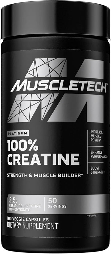 Muscletech Platinum 100% Creatine Pills | Creatine Monohydrate Pill| | Muscle Recovery + Builder For Men & Women | Workout Supplements | 100 Count