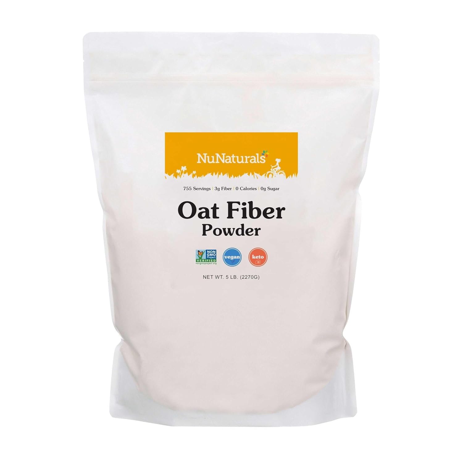 Nunaturals Oat Fiber Powder, All Natural Non-Gmo, Supports Digestive Health, 5 Lbs