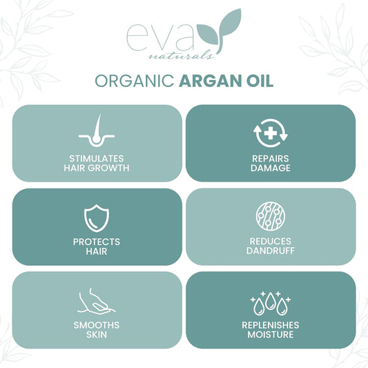 Eva Naturals Morrocan Argan Oil For Hair And Skin - 100% Pure, Argan Oil For Skin, Nails, Face, & Hair - All Natural, Hair Oil For Dry Damaged Hair And Growth - Argan Oil For Face (2 Oz)