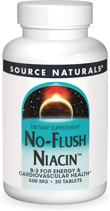 Source Naturals No-Flush Niacin, B-3 For Energy & Cardiovascular Health* 500 Mg - 30 Tablets