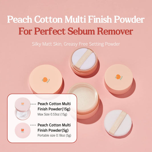 Skinfood Peach Cotton Multi Finish Powder 5G - Korean Peach Extract & Calamin Sebum Control Face Powder - Silky Setting Powder - Setting Powder For Oily Skin - Sweet Peach Scent For Soft Skin