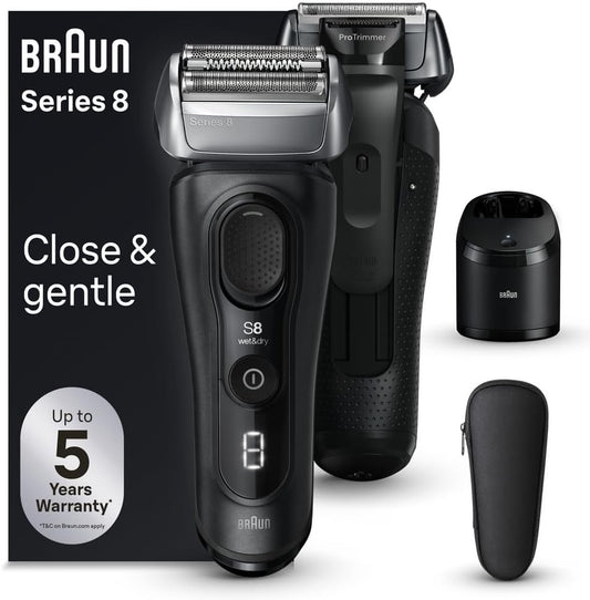 Braun Series 8 8560cc Electric Razor for Men, 4+1 Shaving Elements & Precision Long Hair Trimmer, 5in1 SmartCare Center, Close & Gentle Even on Dense Beards, Wet & Dry Electric Razor, 60min Runtime : Beauty & Personal Care