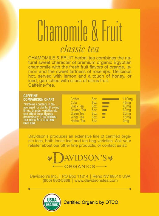 Davidson'S Organics, Chamomile & Fruit, 8-Count Tea Bags, Pack Of 12