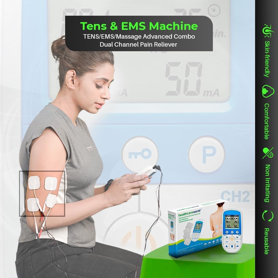 Digital TENS and EMS Machine | Drug-Free Natural Pain Relief | 3-in-1 Pain Relief, Rehabilitation and Massage | Dual Channel | 4-Self Adhesive Electrodes | Healthcare World : Amazon.co.uk: Health & Personal Care