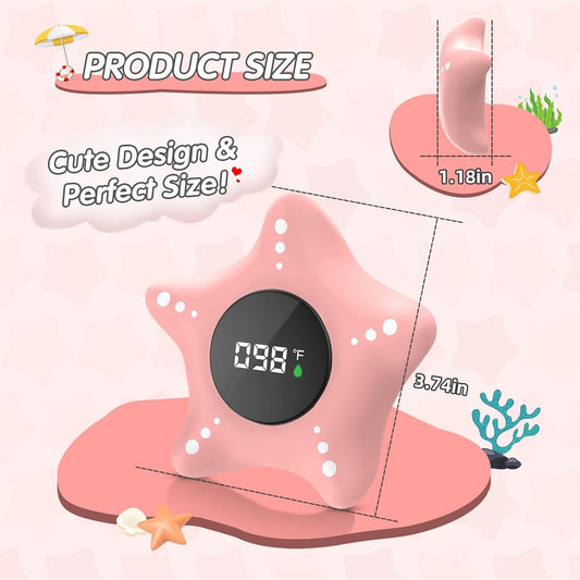 Baby Bath Thermometer Safety, Auto On & Off Bathtub Thermometer Floating Toy, Digital Bathing Water Temperature Warning Thermometer, Pink Sea Star Shape