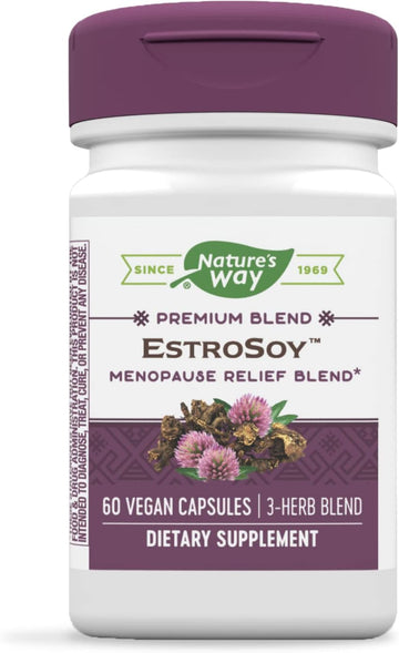 Nature's Way EstroSoy, Menopause Relief Blend*, Helps Relieve Menopausal Symptoms*, Black Cohosh, Red Clover, and Fermented Soy, 60 Vegan Capsules