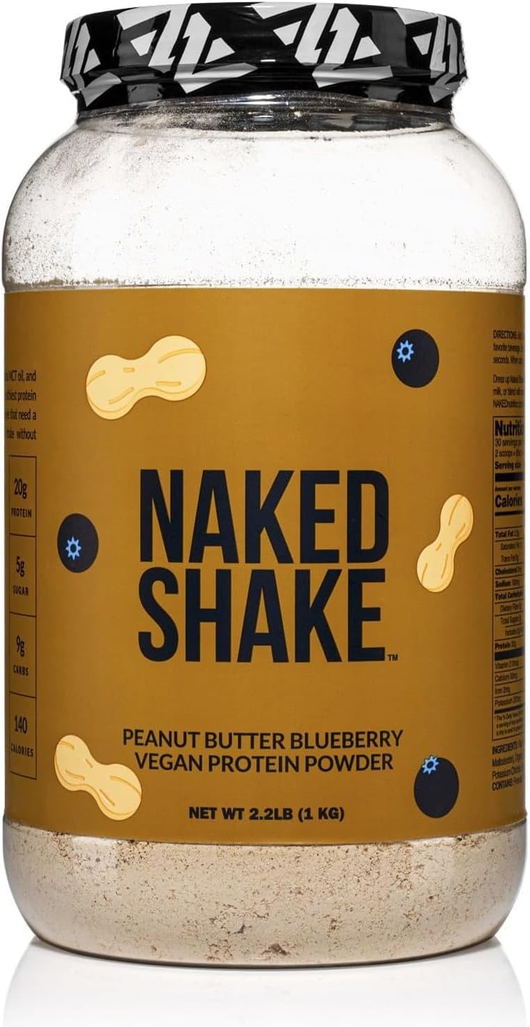 NAKED nutrition Naked Shake - Peanut Butter Blueberry Protein Powder, Plant Based Protein With Mct Oil, Gluten-Free, Soy-Free, No Gmos Or Artificial Sweeteners - 30 Servings