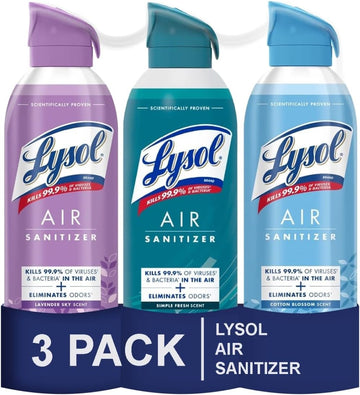 Lysol Air Sanitizer Spray, For Air Sanitization and Odor Elimination, Simple Fresh, Lavender, Cotton Blossom 10 Fl. Oz (Pack of 3)