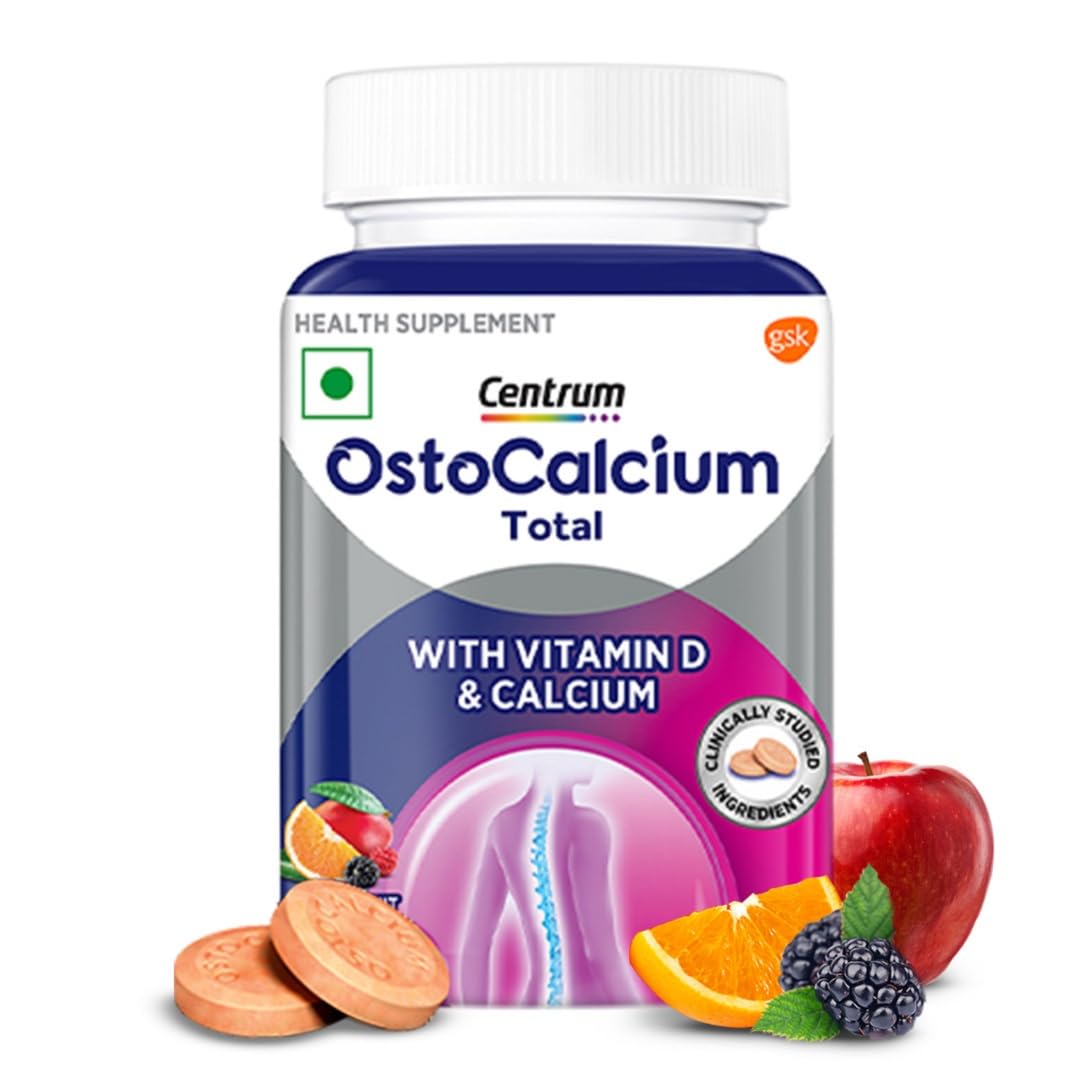 Centrum OstoCalcium Total Chewables (30s) | Vitamin D & Calcium (Veg) to support Strong Bones, Joints & Muscles |