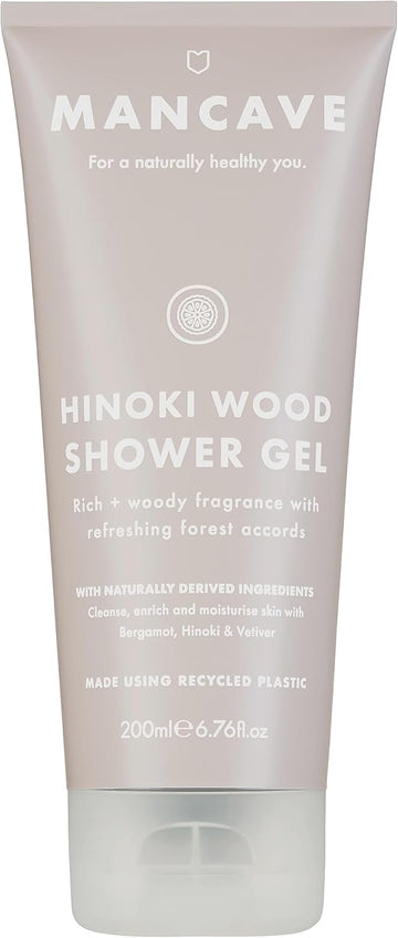 Mancave Hinoki Wood Shower Gel For Men, Warm Woody Aroma With Hinoki Cypress, Bergamot And Vetiver, Sulphate And Paraben Free, Natural, Vegan, Cruelty Free, 200 Ml