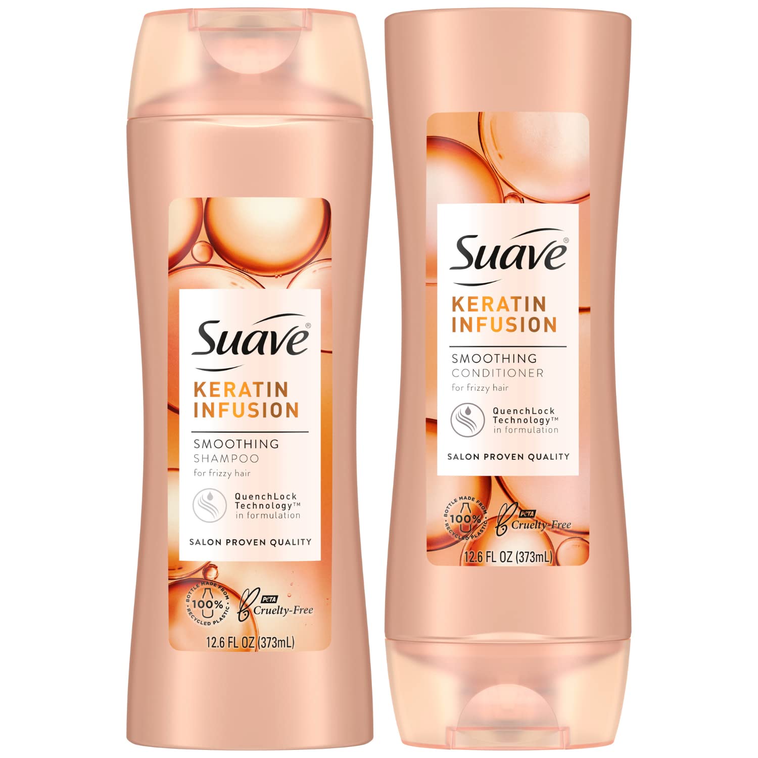 Suave Shampoo And Conditioner Set, Keratin Infusion, Smoothing – Keratin Hair Treatment & Detangler, 48H Frizz Control, Anti-Frizz Hair Products, 12.6 Oz Ea (2 Piece Set)