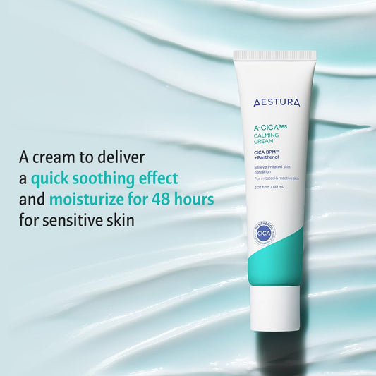 Aestura A-Cica365 Calmimg Cream, 48 Hour Hydration, Face Moisturizer For Dry And Sensitive Skin, Centella Asiatica Cream For Redness Relief, 2.03 Fl Oz (60 Ml)…