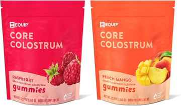 Equip Foods Core Colostrum Gummies - Delicious And Convenient - 1G Ultra-Premium Grass Fed Colostrum Per Serving - Gut Health, Immunity, Hair And Skin, Peach Mango & Raspberry