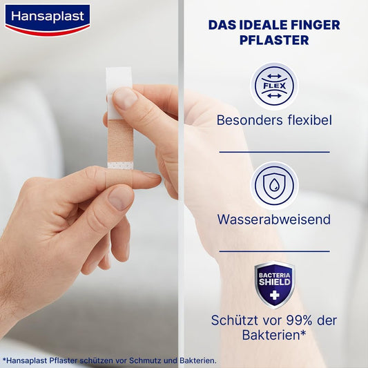 Hansaplast Elastic Finger Strips Plasters (16 Strips), Extra Long Wound Plasters Specially For Fingers, Flexible And Breathable