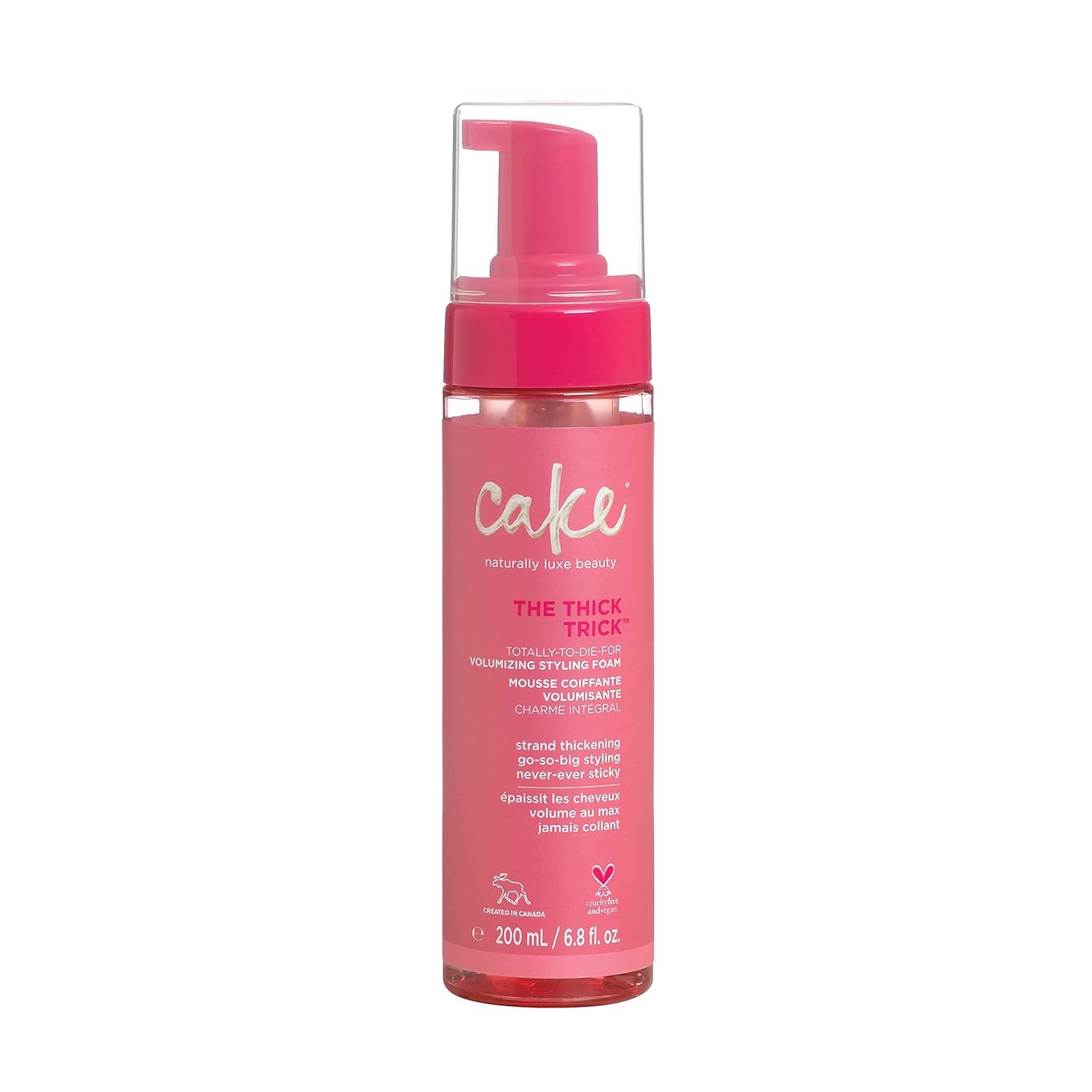 Cake Beauty Thick Trick Volumizing Styling Foam Hair Mousse, Green Tea & Ginseng For Volume & Shine, Vegan For Women, Sulfate, Paraben & Cruelty Free, Basic, 6.8 Oz, Basic (Ma00268)