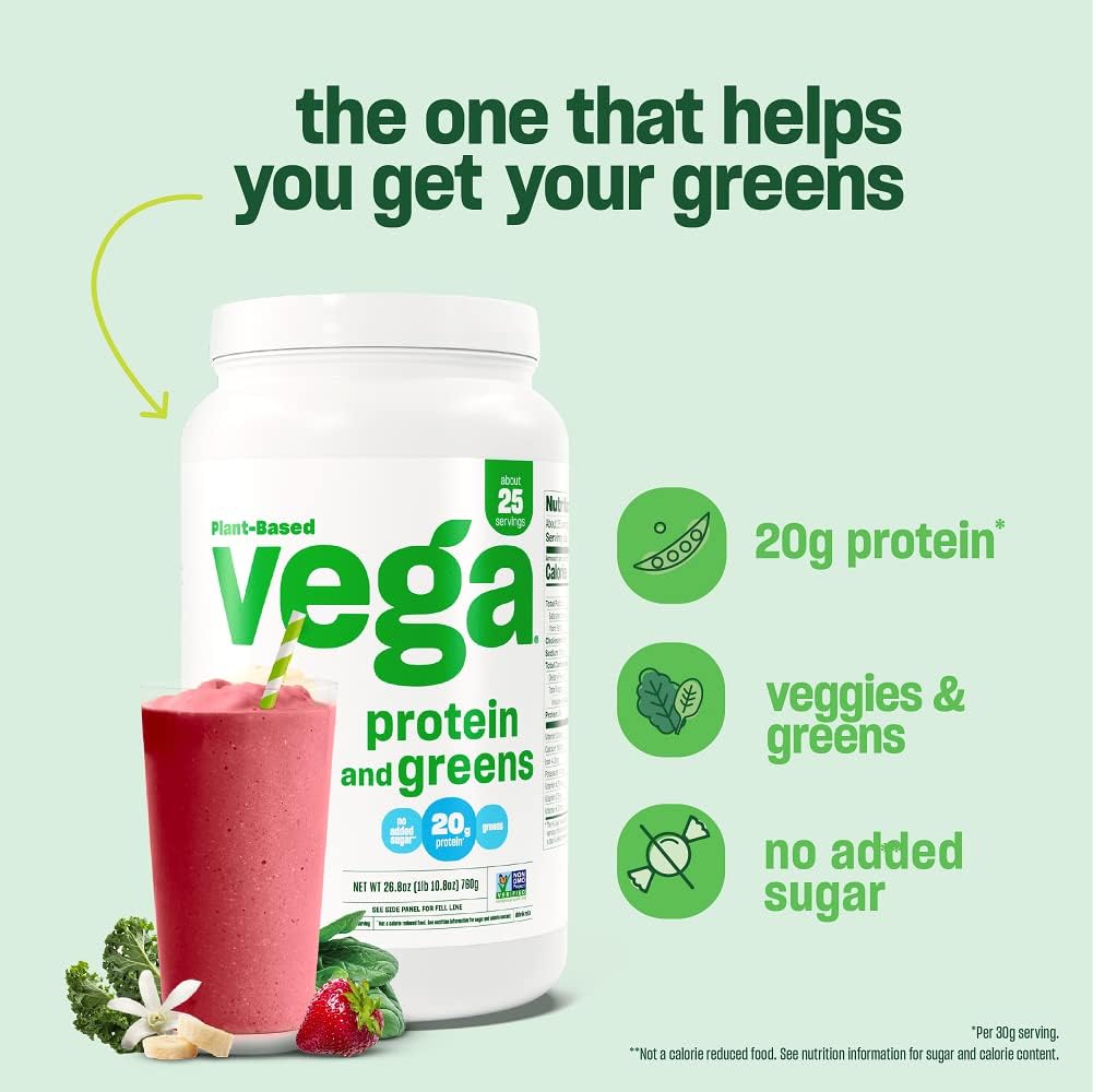 Vega Protein and Greens Protein Powder Chocolate (19 Servings) - 20g Plant Based Protein Plus Veggies, Vegan, Non GMO, Pea Protein for Women and Men, 1.4lb (Packaging May Vary) : Health & Household