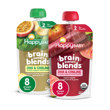 Happy Baby Organics Brain Support Blends, Baby Food Pouches, Variety Pack (Pack Of 16), Amazon Exclusive