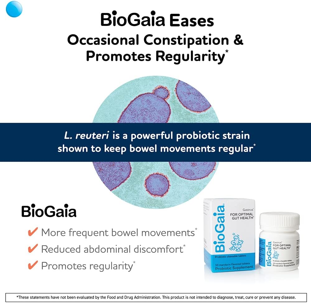 BioGaia Gastrus Chewable Tablets, Adult Probiotic Supplement for Stomach Discomfort, Constipation, Gas, Bloating, Regularity, Non-GMO, 30 Tablets, 2 Pack : Health & Household