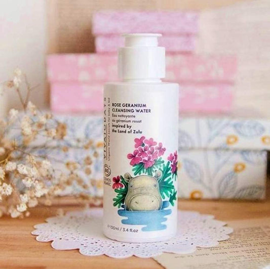 Organic Rose Geranium Cleansing Water -Quick Clean Up For Baby & Gentle Makeup Remover (3.4 Oz | 100 Ml)