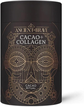 Ancient + Brave - Cacao + Collagen Powder 250G - Peruvian Raw Cacao Hot Chocolate With Grass-Fed Hydrolysed Bovine Collagen - Premium Blend Of Organic Cocoa, Ashwagandha & Baobab - High Protein, Keto