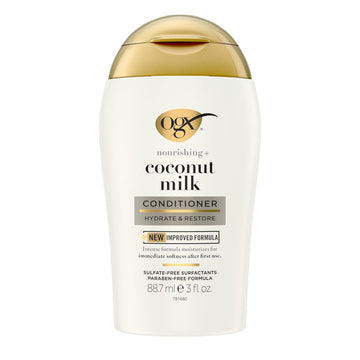 Ogx Nourishing + Coconut Milk Moisturizing Conditioner, Hydrating & Restoring Conditioner Moisturizes For Soft Hair After The First Use, Travel Size, Tsa-Compliant, 3 Fl. Oz