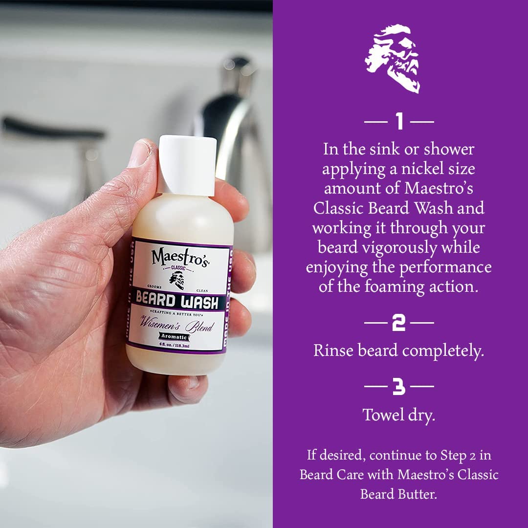 Maestro'S Classic Beard Wash | Anti-Itch, Deep Cleaning, Non-Drying, Fully Hydrating Gentle Cleanser For All Beard Types & Lengths- Wisemen'S Blend, 4 Ounce : Beauty & Personal Care