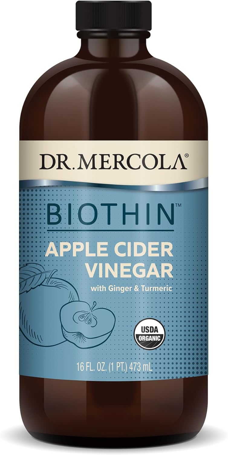 Dr. Mercola Biothin Apple Cider Vinegar, 16 Fl. Oz. (473 mL), 31 Servings, with Ginger & Turmeric, Dietary Supplement, Non-GMO, Certified USDA Organic
