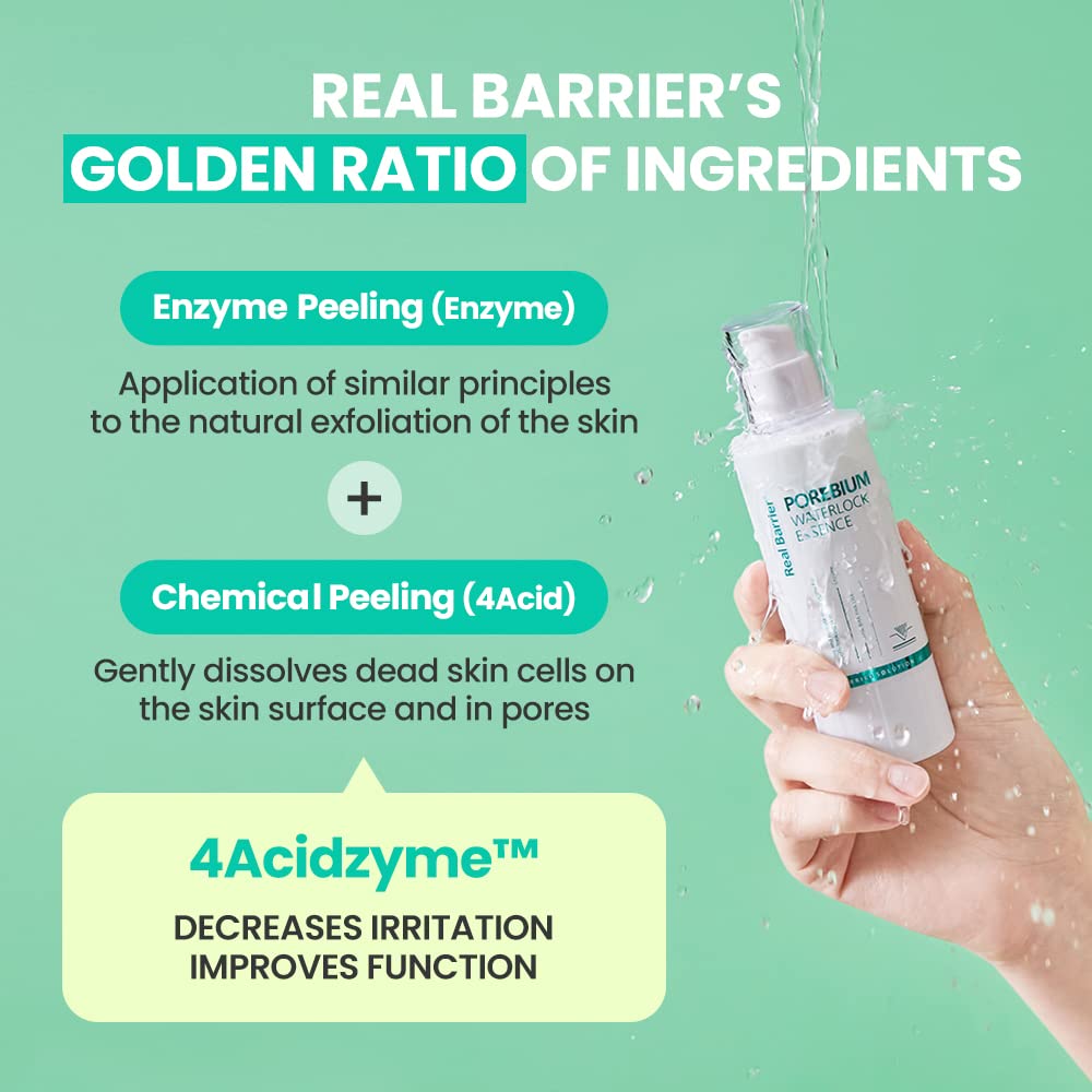 Real Barrier Porebium Waterlock Essence 110Ml,3.71 Fl Oz, Watery Pore Cleanser, Dead Skin Cells Peeling For Sensitive Skin, No Sebum Facial Solution For Skin Troubles, Korean Skin Care For Oily Skin