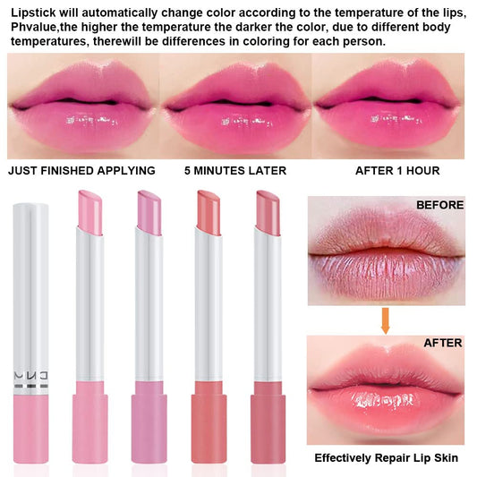 Bingbrush 4Pcs Color Changing Lipstick,Smoke Pipe Ph Mood Long Lasting Labiales Lip Care Moisturizer Lip Balm Korean Magic Lip Gloss Tinted Stain Makeup Set For Women