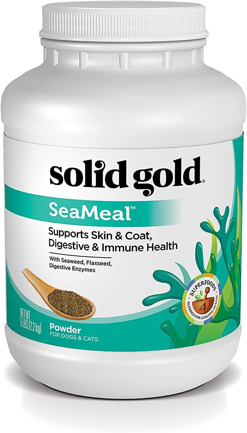 Solid Gold Seameal Cat & Dog Food Topper - Kelp Powder Dog & Cat Multivitamin - Omega 3 & Digestive Enzymes For Skin & Coat, Gut + Immune Support - 5 Lb