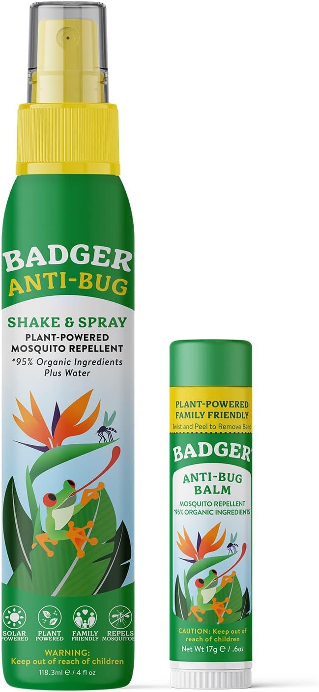 Badger Bug Spray (4Oz) & Bug Repellent Balm Stick (.6Oz) - Organic Deet Free Mosquito Repellent With Citronella & Lemongrass, Natural Plant Based Family Friendly Insect Repellent