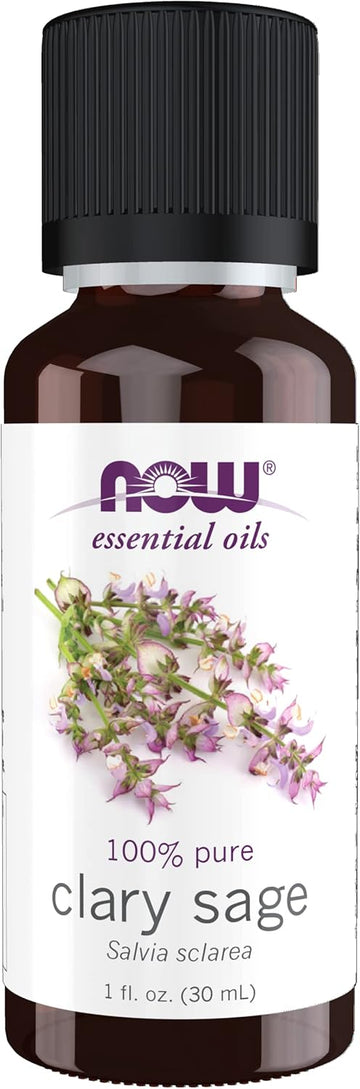 Now Essential Oils, Clary Sage Oil, Focusing Aromatherapy Scent, Steam Distilled, 100% Pure, Vegan, Child Resistant Cap, 1-