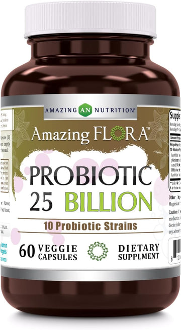 Amazing Flora Probiotic Supplement | 25 Billion-10 Strains | 60 Veggie Capsules | Non-Gmo | Gluten-Free | Made In Usa