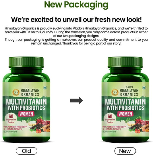 Organics Multivitamin With Probiotics Supplement For Women With 60+ Essential Ingredients | Multiminerals For Immunity And Energy, Hair, Skin & Bone Support - 120 Veg Tablets