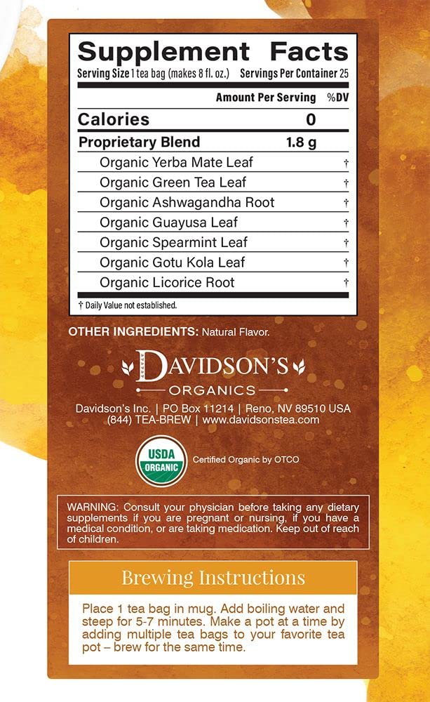 Davidson'S Organics, Ayurvedic Infusions, Energize, 25-Count Tea Bags, Pack Of 6